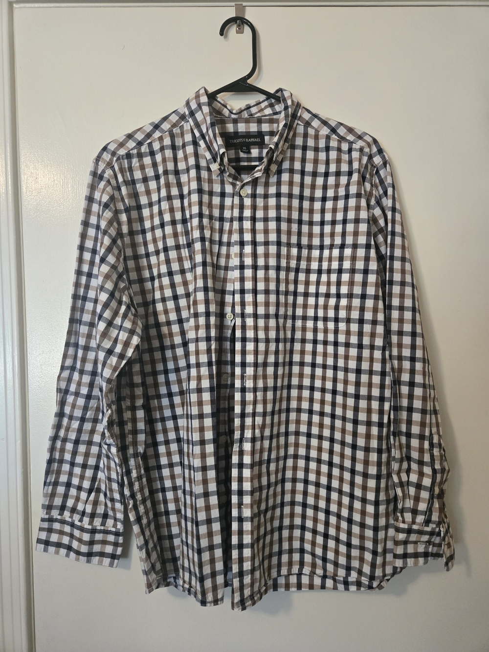 Plaid Button-Down Shirt in White, Navy & Brown